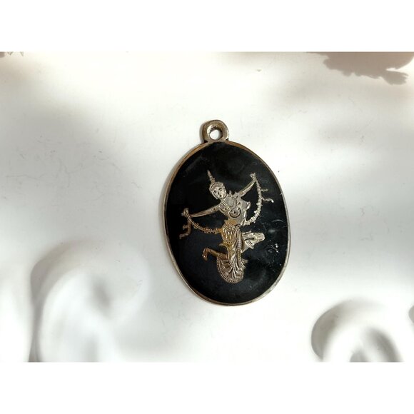 Dancing Angel Siam Sterling Silver 925 Vintage Thai Made Nielloware Brooch Pin - Picture 2 of 8